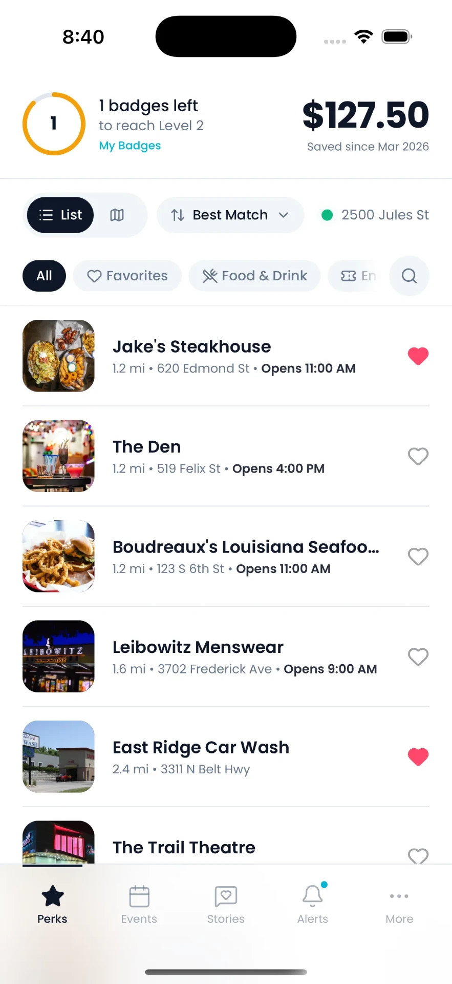 MoJoe app showing local perks map of St. Joseph